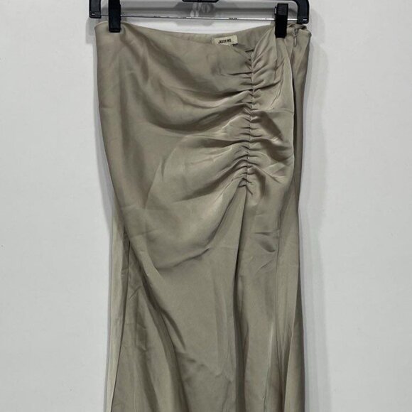 Jason Wu Satin Ruched Midi Skirt – Champagne Tan, Side Slit, Size M NWT - Picture 3 of 6